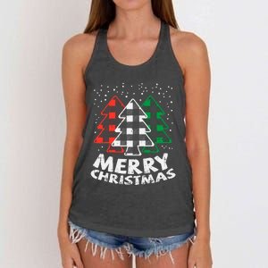 Green White Red Buffalo Plaid Merry Christmas Trees Gift Women's Knotted Racerback Tank