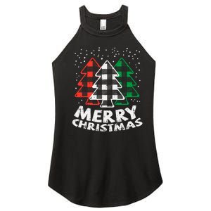 Green White Red Buffalo Plaid Merry Christmas Trees Gift Women's Perfect Tri Rocker Tank