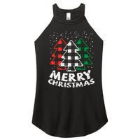 Green White Red Buffalo Plaid Merry Christmas Trees Gift Women's Perfect Tri Rocker Tank