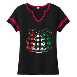 Green White Red Buffalo Plaid Christmas Trees Cute Snow Gift  Ladies Halftime Notch Neck Tee