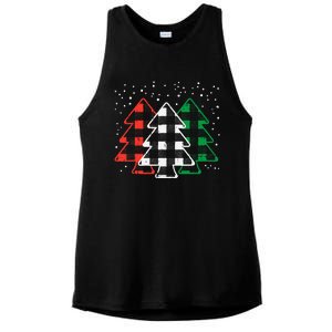 Green White Red Buffalo Plaid Christmas Trees Cute Snow Gift  Ladies PosiCharge Tri-Blend Wicking Tank