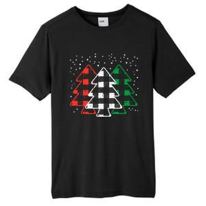 Green White Red Buffalo Plaid Christmas Trees Cute Snow Gift  Tall Fusion ChromaSoft Performance T-Shirt