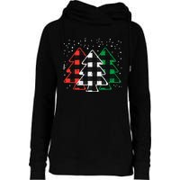 Green White Red Buffalo Plaid Christmas Trees Cute Snow Gift  Womens Funnel Neck Pullover Hood