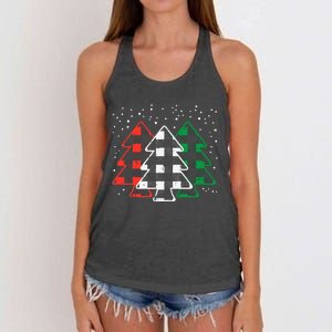 Green White Red Buffalo Plaid Christmas Trees Cute Snow Gift  Women's Knotted Racerback Tank