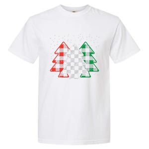 Green White Red Buffalo Plaid Christmas Trees Cute Snow Gift  Garment-Dyed Heavyweight T-Shirt