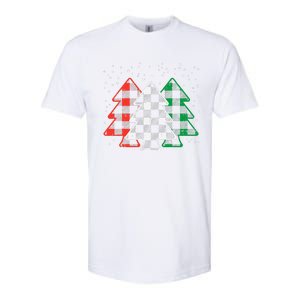 Green White Red Buffalo Plaid Christmas Trees Cute Snow Gift  Softstyle CVC T-Shirt