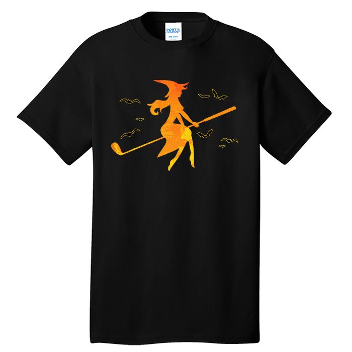 Golf Witch Riding Golf Stick Funny Halloween Golf Club Tall T-Shirt