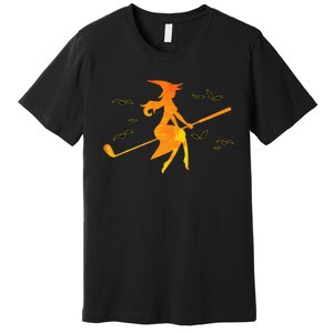 Golf Witch Riding Golf Stick Funny Halloween Golf Club Premium T-Shirt