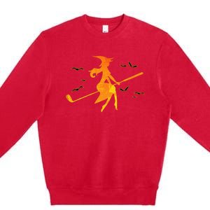 Golf Witch Riding Golf Stick Funny Halloween Golf Club Premium Crewneck Sweatshirt