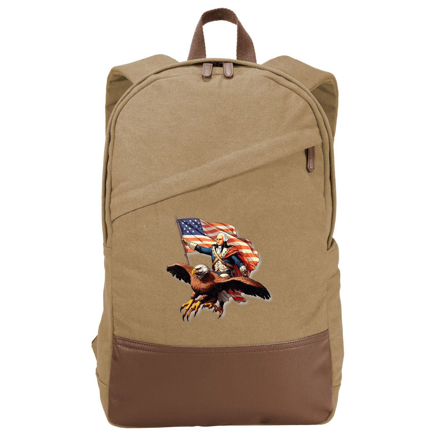 George Washington Riding A Bald Eagle Patriotic Cotton Canvas Backpack