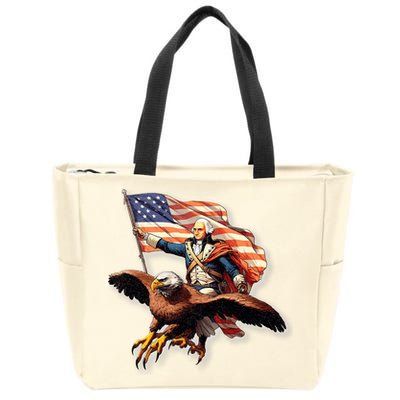 George Washington Riding A Bald Eagle Patriotic Zip Tote Bag