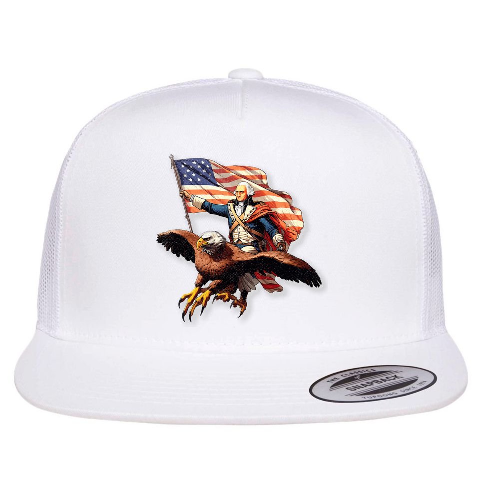 George Washington Riding A Bald Eagle Patriotic Flat Bill Trucker Hat