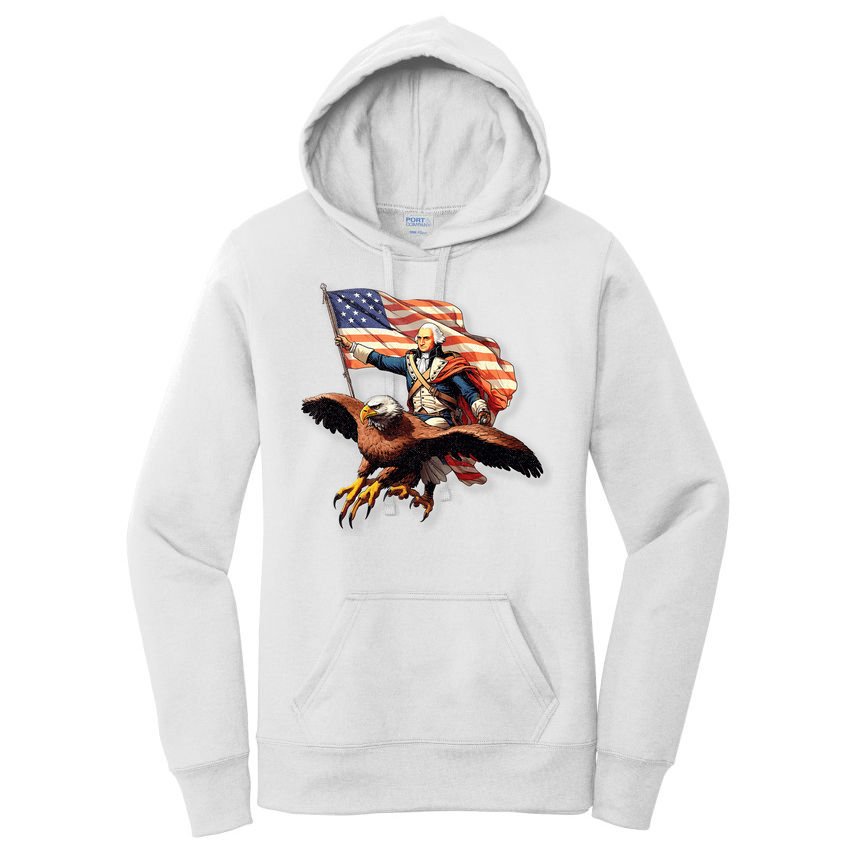George Washington Riding A Bald Eagle Patriotic Women's Pullover Hoodie