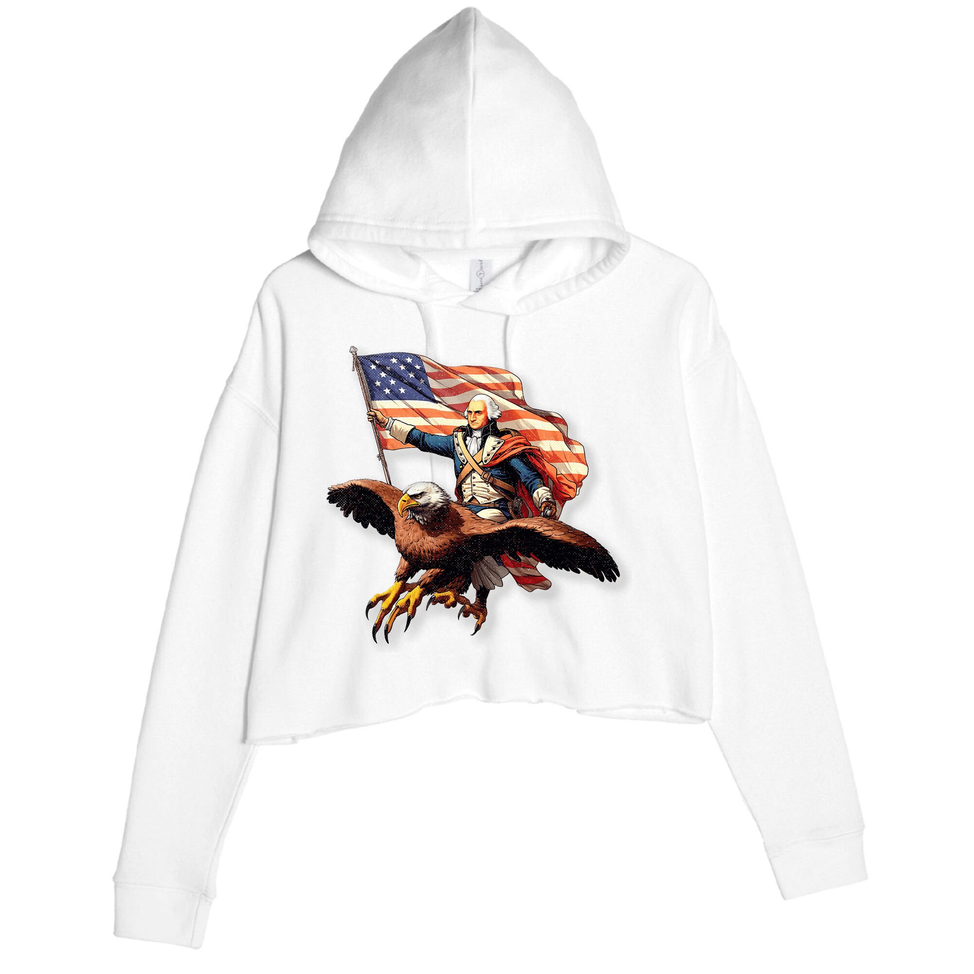George Washington Riding A Bald Eagle Patriotic Crop Fleece Hoodie