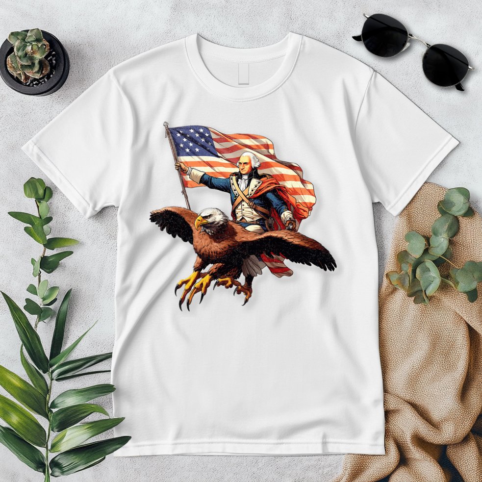 George Washington Riding A Bald Eagle Patriotic Premium T-Shirt