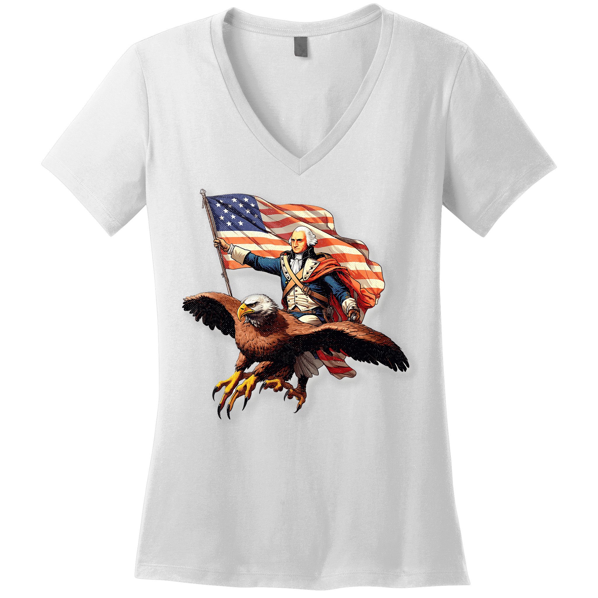 George Washington Riding A Bald Eagle Patriotic Women's V-Neck T-Shirt