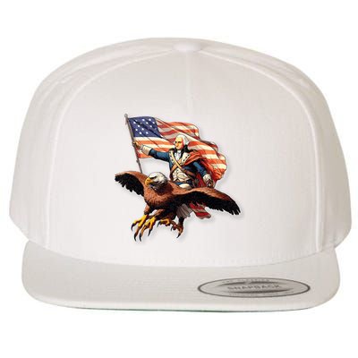 George Washington Riding A Bald Eagle Patriotic Wool Snapback Cap
