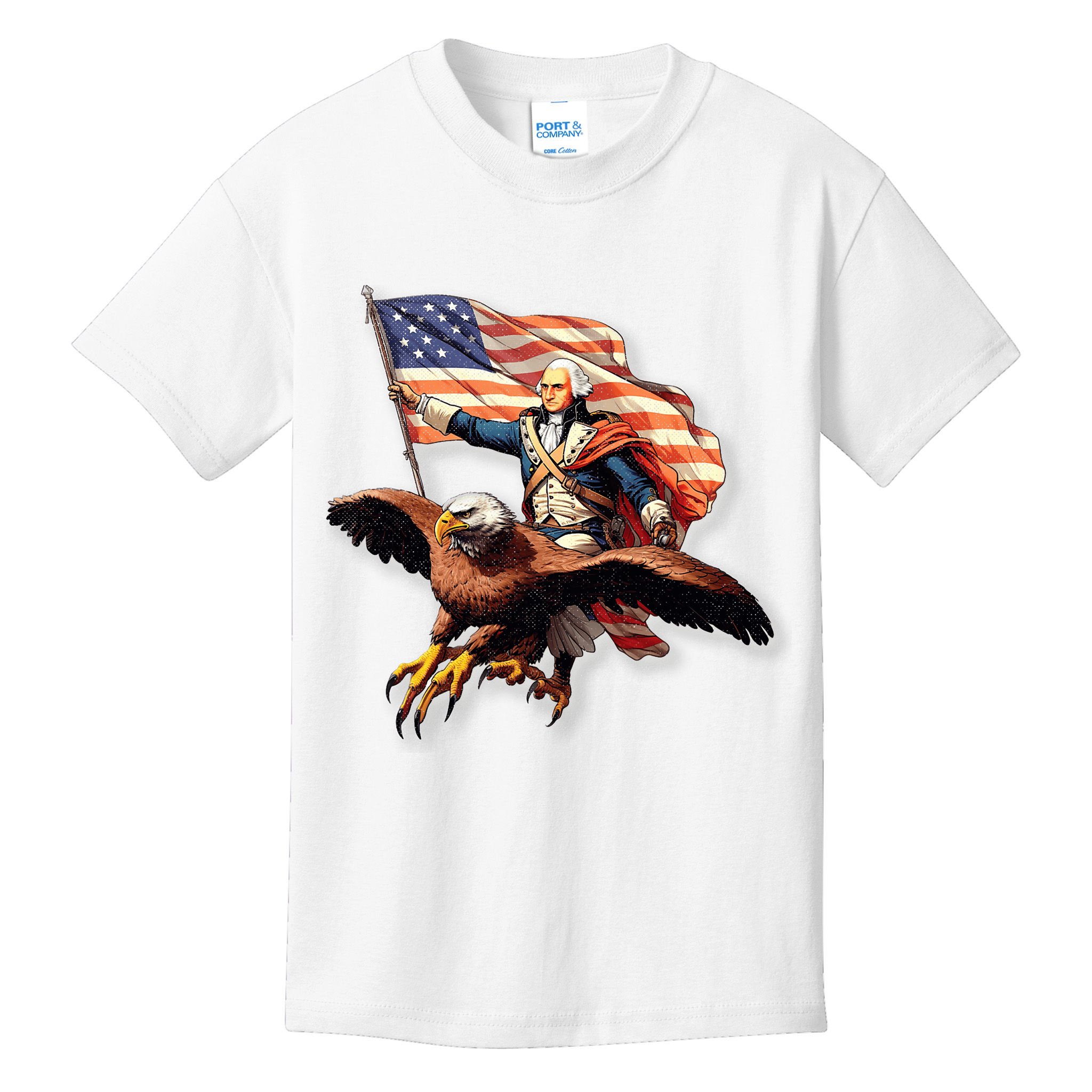 George Washington Riding A Bald Eagle Patriotic Kids T-Shirt
