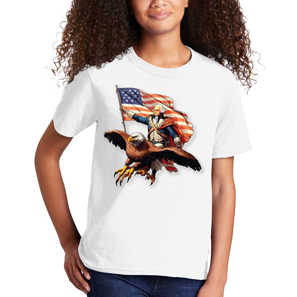 George Washington Riding A Bald Eagle Patriotic Kids T-Shirt