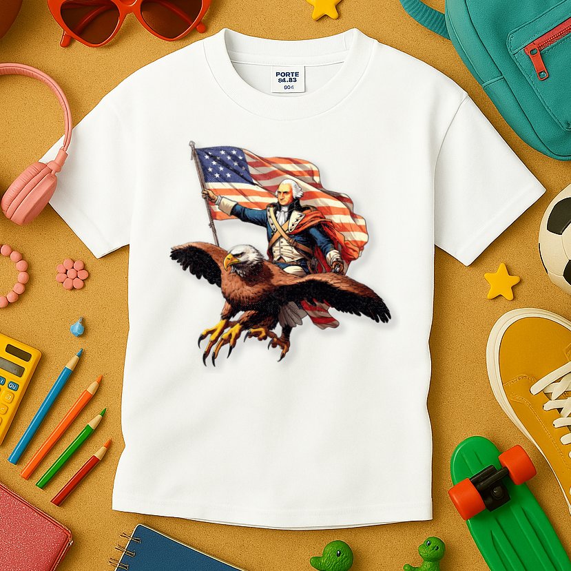 George Washington Riding A Bald Eagle Patriotic Kids T-Shirt
