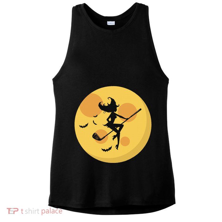 Golf Witch Riding Golf Stick Funny Halloween Golf Club Ladies PosiCharge Tri-Blend Wicking Tank