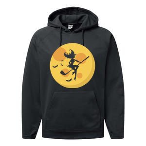 Golf Witch Riding Golf Stick Funny Halloween Golf Club Performance Fleece Hoodie