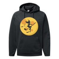 Golf Witch Riding Golf Stick Funny Halloween Golf Club Performance Fleece Hoodie