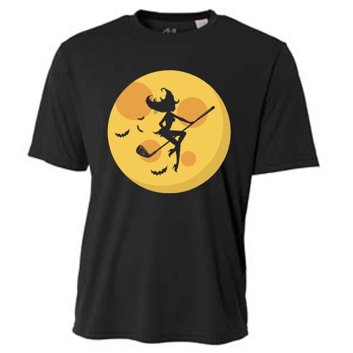 Golf Witch Riding Golf Stick Funny Halloween Golf Club Cooling Performance Crew T-Shirt