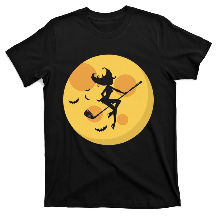 Golf Witch Riding Golf Stick Funny Halloween Golf Club T-Shirt