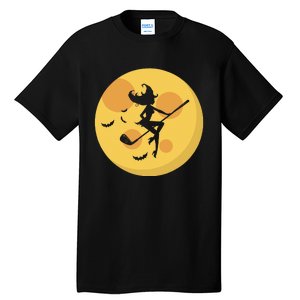 Golf Witch Riding Golf Stick Funny Halloween Golf Club Tall T-Shirt