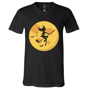 Golf Witch Riding Golf Stick Funny Halloween Golf Club V-Neck T-Shirt