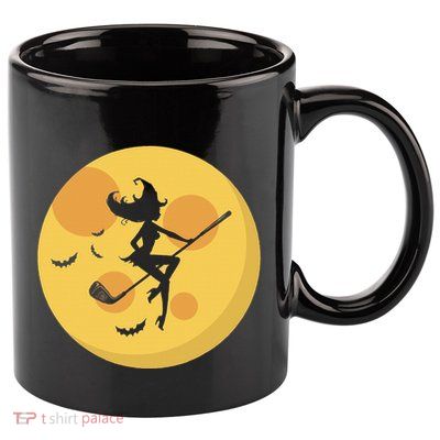 Golf Witch Riding Golf Stick Funny Halloween Golf Club 11oz C Handle Ceramic Mug
