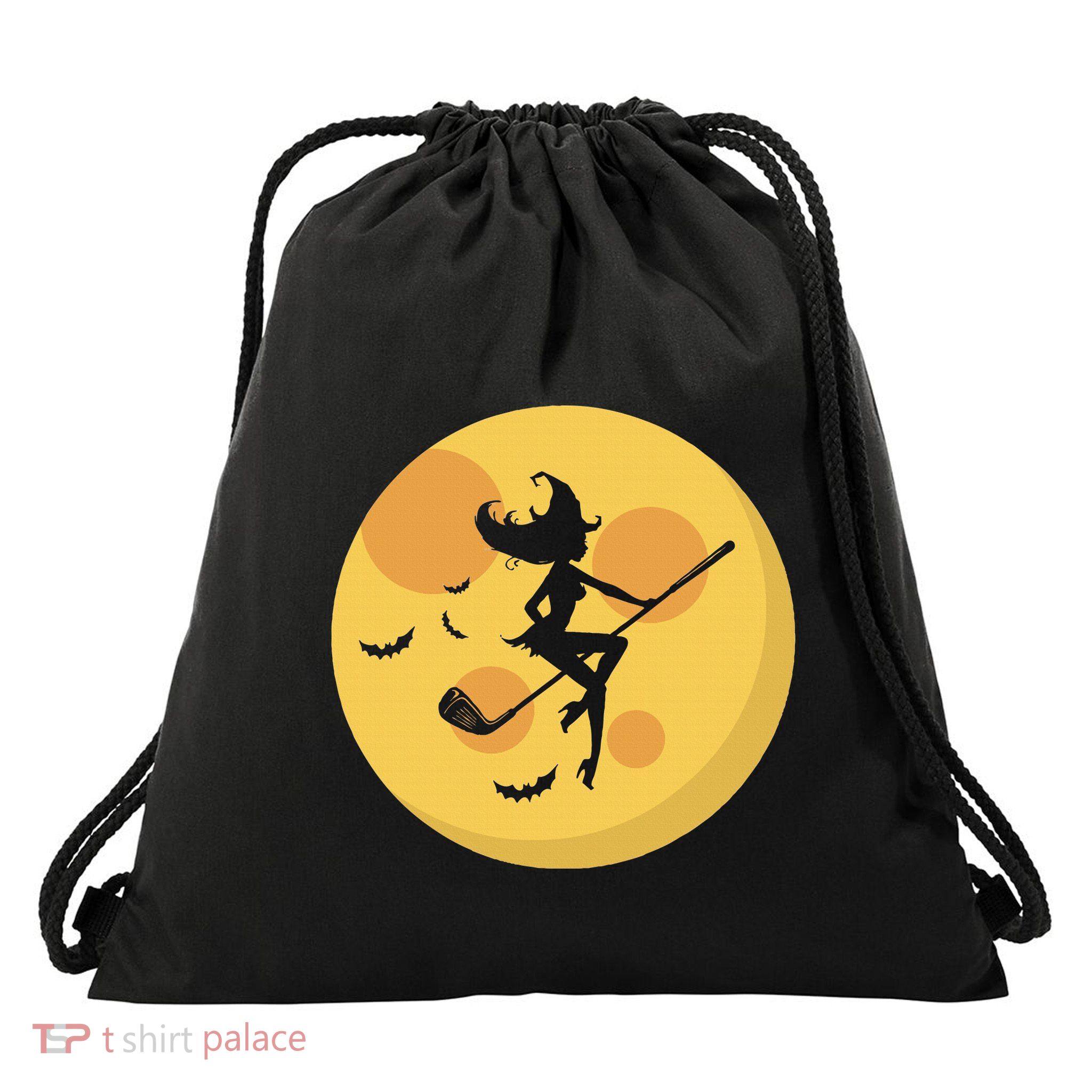 Golf Witch Riding Golf Stick Funny Halloween Golf Club Drawstring Bag