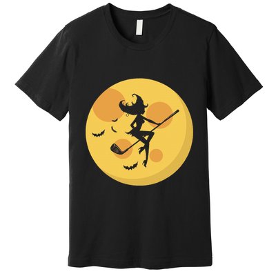 Golf Witch Riding Golf Stick Funny Halloween Golf Club Premium T-Shirt