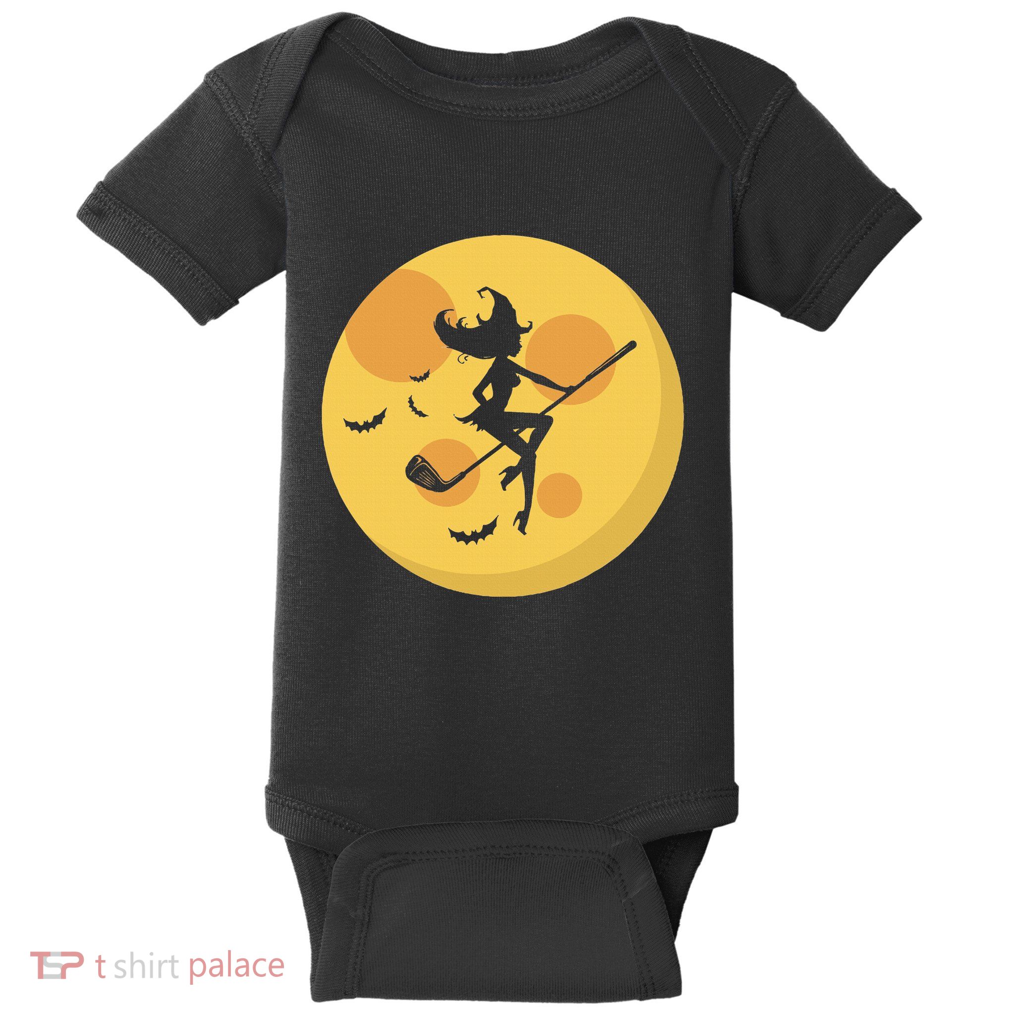 Golf Witch Riding Golf Stick Funny Halloween Golf Club Baby Bodysuit