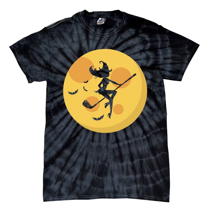 Golf Witch Riding Golf Stick Funny Halloween Golf Club Tie-Dye T-Shirt