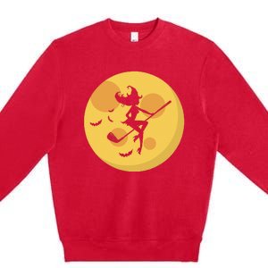 Golf Witch Riding Golf Stick Funny Halloween Golf Club Premium Crewneck Sweatshirt