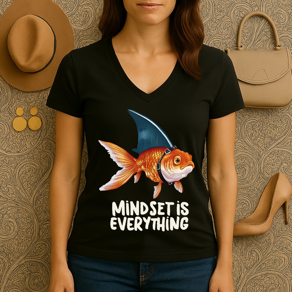 Goldfish With Shark Fin Costume Illustration Women's V-Neck T-Shirt