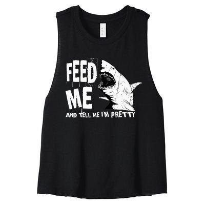 Great White Shark Feed Me Largest Predator Ocean Biologists Women's Racerback Cropped Tank