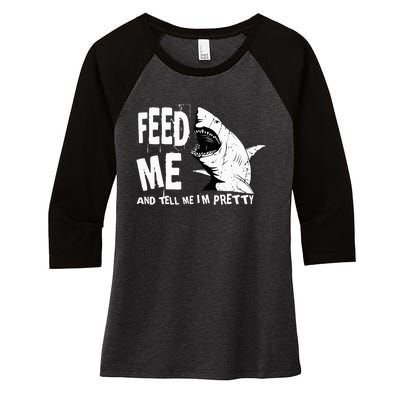 Great White Shark Feed Me Largest Predator Ocean Biologists Women's Tri-Blend 3/4-Sleeve Raglan Shirt