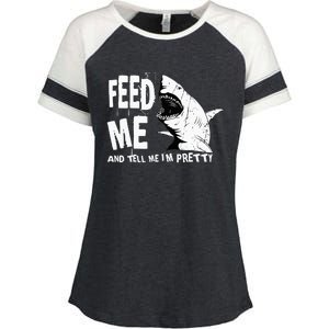 Great White Shark Feed Me Largest Predator Ocean Biologists Enza Ladies Jersey Colorblock Tee