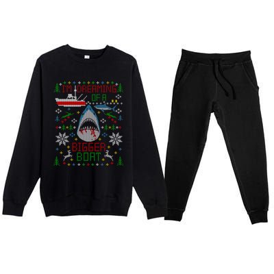 Great White Shark Fishing Ugly Christmas Sweater Party Gift Premium Crewneck Sweatsuit Set