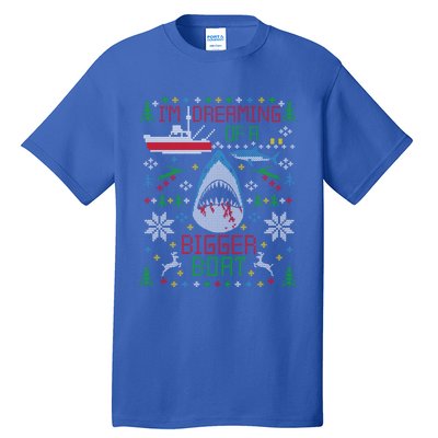 Great White Shark Fishing Ugly Christmas Sweater Party Gift Tall T-Shirt