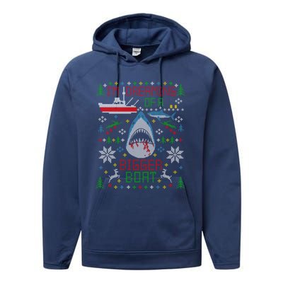 Great White Shark Fishing Ugly Christmas Sweater Party Gift Performance Fleece Hoodie