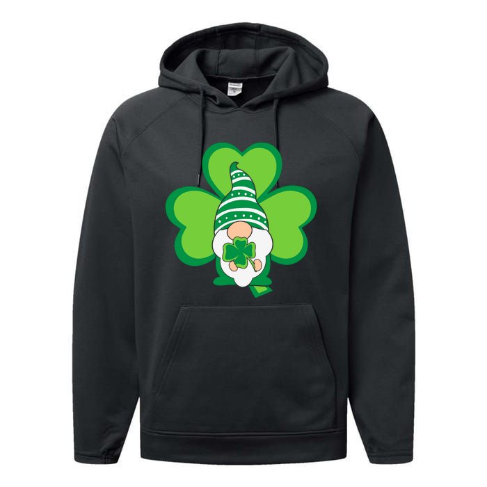 Gnome With Shamrock St Patricks Day Performance Fleece Hoodie