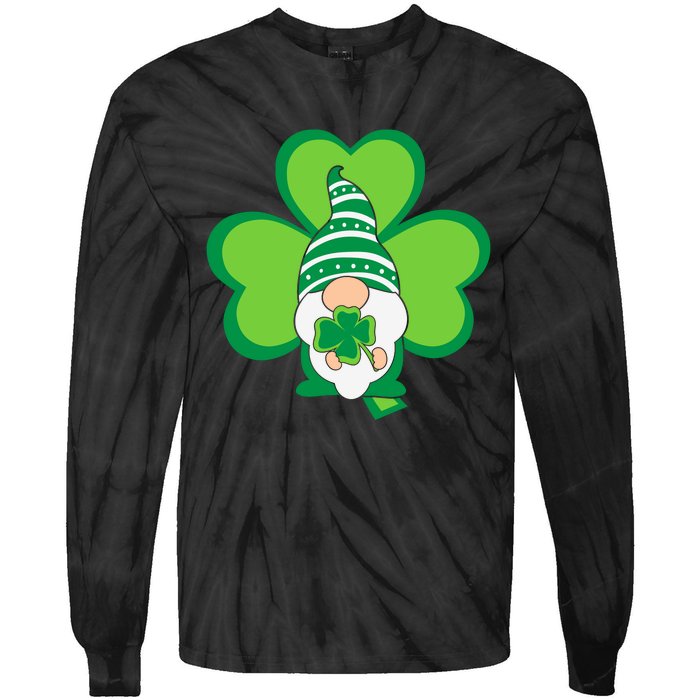 Gnome With Shamrock St Patricks Day Tie-Dye Long Sleeve Shirt