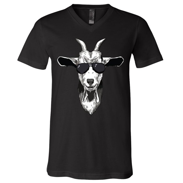 Goat With Sunglasses V-Neck T-Shirt