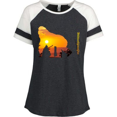 Gorilla With Sunset In Africa Wildlife Gorillas Meaningful Gift Enza Ladies Jersey Colorblock Tee