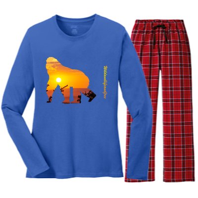 Gorilla With Sunset In Africa Wildlife Gorillas Meaningful Gift Women's Long Sleeve Flannel Pajama Set 