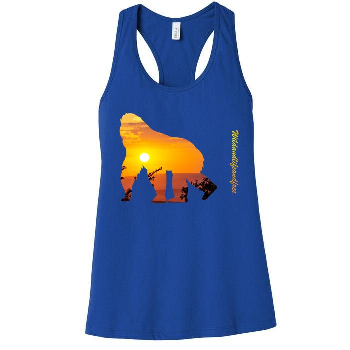 Gorilla With Sunset In Africa Wildlife Gorillas Meaningful Gift Women's Racerback Tank